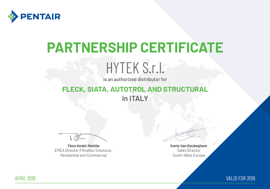 Pentair certificate